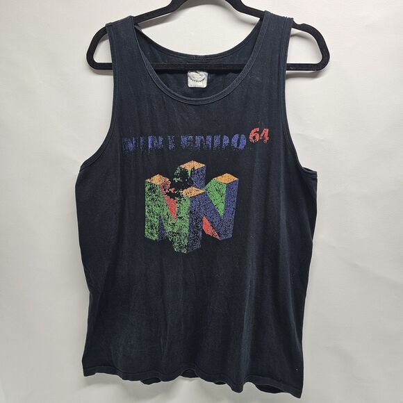 Nintendo 64 Tank Top Sz XXL | Black Sleeveless Retro Gamer Shirt Distressed Logo - Picture 1 of 14